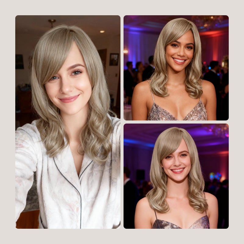 Onedor Full Head Beautiful Long Curly Wave Stunning Wig Charming Curly Costume Wigs with Fringe (24H613 Blonde Highlights) - Image 2